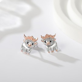 925 Sterling Silver Highland Cow Stud Earrings Hypoallergenic Jewelry Gifts for Women