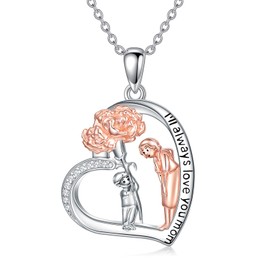 POPLYKE Mom Necklace from Son Sterling Silver Mother and Son Necklace Jewelry Gift for Women Mother Day (Carnation-son)