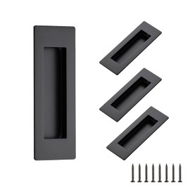 Ravinte 4 Pack Black Sliding Closet Door Handles Black Flush Pulls 5.9in Length Recessed Finger Pulls for Sliding Barn Door Sqaure Cabinet Pulls Stainless Steel