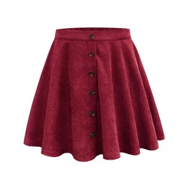 RITERA Women's Plus Size Skirts Button Up Flare A-Line Skirt Wine Red Corduroy Mini Skater Skirt Stretchy Elastic High Waist Fall Winter 2XL 18W 20W