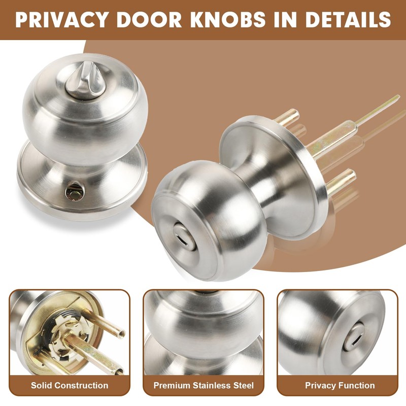 RAZCC Privacy Door Knobs, 3 Pack Satin Nickel Door Knobs