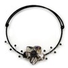 Avalaya Black/Grey Shell Flower Flex Wire Choker Necklace - Adjustable