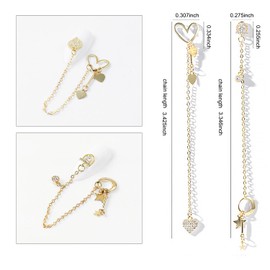 WOKOTO 2pcs Luxury Gold Nail Chain Charms Alloy Accessories Set Gold Nail Charms For Acrylic Nails Stars Heart Charms With Rhinestones For Nails Adorn 2 Nails Per Hand Unique Accent For Nails