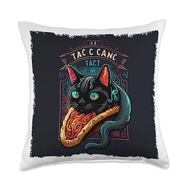Funny Black Cat Gaming Taco Lovers Funny Black Cat Gaming Taco Throw Pillow, 18x18, Multicolor