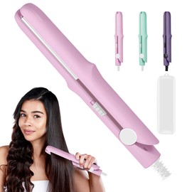 2025 New Mini Dual Purpose Curling Iron, 2 in 1 Mini Curling Wand Flat Iron Hair Straightener, Portable Travel Curling Wand for Hair Type,for Women Short Hair,Hair Straightener (Pink)