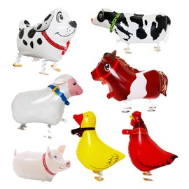 Pack of 7 Animal Balloons, Simulated Animal Aluminium Foil Balloons, Animal Walking Balloons, Party Atmosphere Balloons, Farm Animal Balloons, Birthday and Jungle Party Decorations