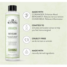 J.R. Watkins Awaken Bath Elixir, Liquid Bath Soak, Rosemary & Rosewood - NEW