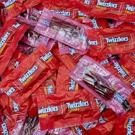 Twizzlers Strawberry Licorice Candy - 95 Strawberry Twizzlers Individually Wrapped Fun Size Candy - Bulk Individually Wrapped Candy - 95 Pieces