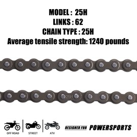 JINGKE Cadena de arranque 25H 62 eslabones con enlace maestro para 50cc 70cc 90cc 110cc Coolster 125cc Electric Start Taotao SunL Peace JCL Baja Kazuma Falcon ATV Go Kart Go-Karts Quad