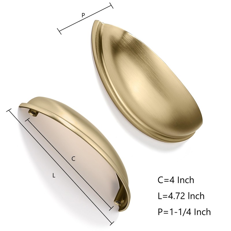 CABDM 2 Pack 4" Drawer Pulls Brushed Brass Cabinet Cup