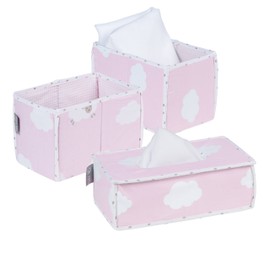 roba Care Organiser Set 'Kleine Wolke Pink', 3 Pieces, 2 Boxes for Nappies and Accessories, 1 Wet Wipes Box