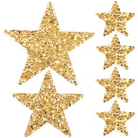 Mxxipp 6pcs Gold Rhinestone Star Patches, Bling Star Iron on Patch, Sparkle Sew on Decorative Applique for Dress Shirt Jeans Jacket Bag Hats Sock Embellishments