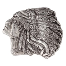 Longcreek Native American Indian Chief Belt Buckle for Men, Native American Warrior Chief Head Belt Buckle, Indian Tribal Chief Skull Belt Buckle, silver
