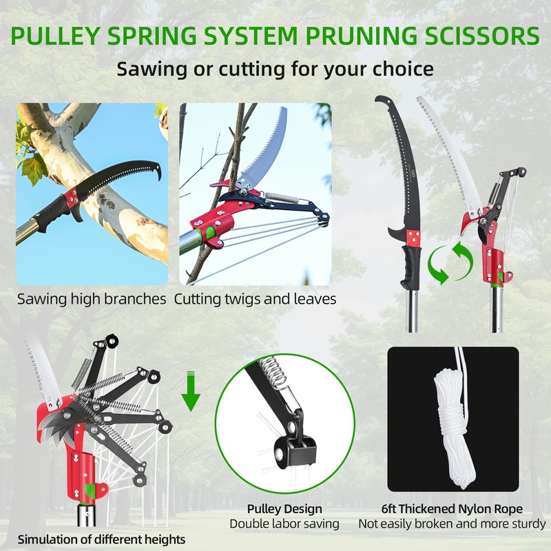 Grefinity 27FT Manual Pole Saw, Tree Branch Trimmer with 8-Section