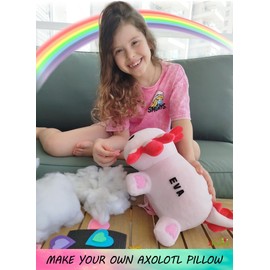Make Your Own Axolotl Plush Pillow Kit Arts and Crafts for Kids (No Sew), DIY Axolotl Stuffed Toys for Girls & Boys Ages 3 4 5 6 7 8 9 10 + Years Old, Animal Activity, Squishy Plushy, Girls Presents