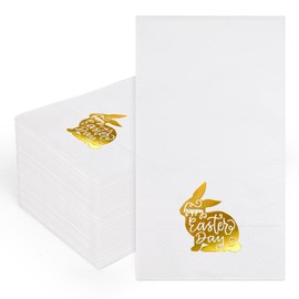 FYSUIMU 100 Pcs Easter Foil Guest Napkins Foil Gold Bunny Rabbit Disposable Napkins Dinner Hand Towel Paper Napkins for Bathroom Holiday Birthday Party Table Supplies