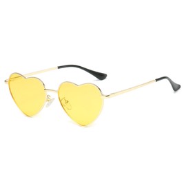 QVKUUT Vintage Heart Sunglasses Women's Polarised Festival Heart Shape Sunglasses, Gold/Yellow