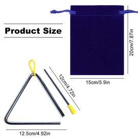 Triangle Musical Instrument, Triangle Percussion, Music Triangle Instrument, with Velvet Bag, Musical Triangle Instrument with Beater, for School Children and Beginners When Making Music
