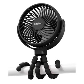 Coohea Stroller Fan Clip on for Baby, 4000mAh Rechargeable Battery Operated, Flexible Tripod, 3 Wind Speed, 360° Rotatable, Small Cooling Portable Fan for Car Seat Crib Golf Cart Bike Treadmill, Black