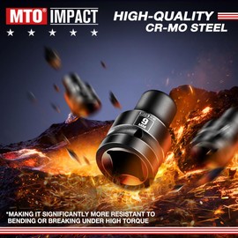 MTO 1/2" Drive 9mm Shallow Impact Socket, 6-Point Metric Socket, CR-MO Steel & Anti-Corrosion Coating for Tight Spaces and Heavy-Duty Tasks