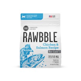BIXBI Rawbble Freeze Dried Cat Food, Chicken & Salmon Recipe, 10 oz - 95% Meat and Organs, No Fillers - Pantry-Friendly Raw Cat Food for Meal, Treat or Food Topper - USA Made in Small Batches