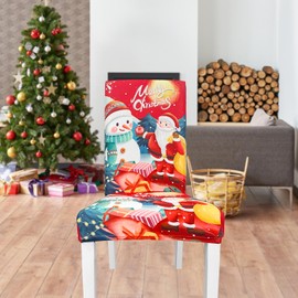 FUANGUI Christmas Dining Room Chair Covers Slipcovers Set of 4, Stretch Christmas Kitchen Chair Covers Washable Spandex Parsons Chair Slipcover, Removable Dining Seat Protector for Home or Party