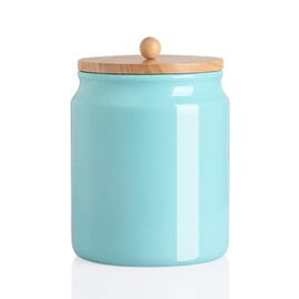 Sweejar Ceramic Kitchen Canisters, 58 FLOZ Porcelain Food Storage Jar with Airtight Seal Wooden Lid, Home Container Serving for Coffee Beans, Tea-leave, Sugar, Salt, Tool Bucket (Turquoise)