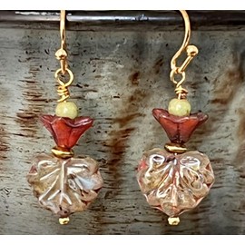 Bronze with Earthy Beads and Rusty Amber Leaf Dangle Earrings Fall Nature. Jewelry Earrings for Women #3298FE3276