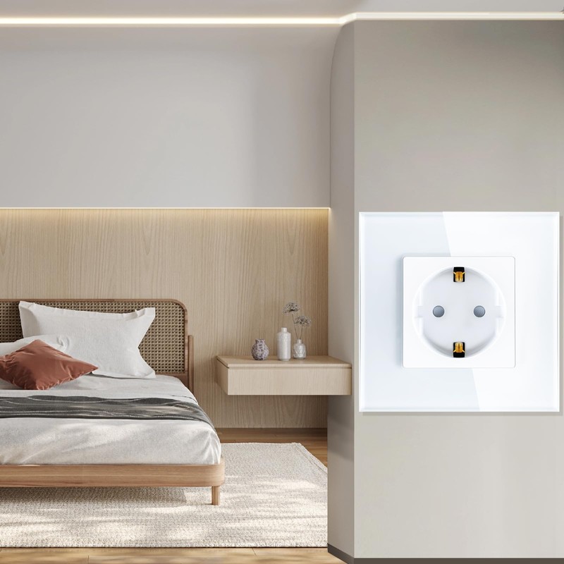 TAWOIA Schuko Socket Flush-Mounted, EU Standard 1-Way Socket Glass, Single
