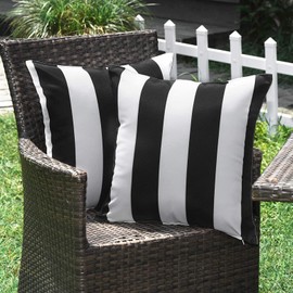 SK Studio Pack of 2 Outdoor Cushions Weatherproof Waves Striped Cushion Cover Sofa Cushion Decorative for Garden Sofa Living Room Bed Stripes Black 45 x 45 cm