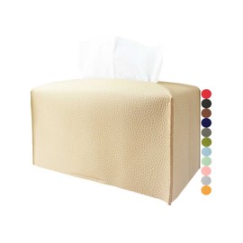 Tissue Box Cover Leather Rectangular – with Bottom Belt [JESMINI, Beige] Modern Large PU Leather Rectangle Tissue Box Cover Decorative for Bathroom Vanity Countertop/Night Stands/Office Desk