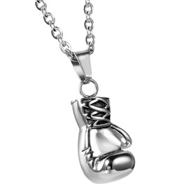 Jewelrywe Men Stainless Steel Necklace: Unique Punk Style Silver Boxing Gloves Creative Personalization Lobster-Claw-Clasps Necklace the Best Gift for Him