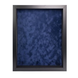 14x22 Shadow Box Frame Black Wood with a 1 3/4" Usable Display Depth Includes a Navy Blue Suede Acid-Free Backing Board, UV Resistant Acrylic, and Hanging Hardware