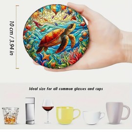 Monattrod Wood Coasters Set of 8 - Handcrafted Drink Coaster Thick Heat-Resistant for Office, Bar, Farmhouse - Cute Turtle Drink Cup Coasters for Table Protection