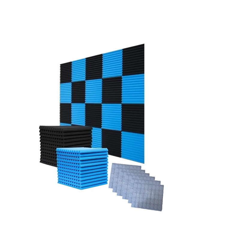 52 Pack Acoustic Foam Panels,1" x 12" x 12" Black/BLUE