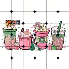 Handmade Sublimation Print Christmas Pink Coffee Ready to Press Heat Transfer