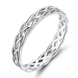 EAMTI 4MM Wedding Bands for Women Celtic Knot S925 Sterling Silver Wedding Rings Eternity Band Rings Size 10