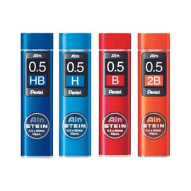 Pentel Ain Stein Lead Refills 0.5mm Assorted Grades HB H B 2B, 4 Tubes of 40 Leads, Total of 160 Assorted Grade Leads (YC275-4AST)