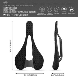 3D Carbon Fiber Bike Seat - Ultra Lightweight Cycling Saddle with Shock Absorption & Ventilation, Ergonomic Design for Long-Lasting Comfort - MTB/Road Bike Bicycle Seat for Men/Women