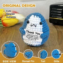 Krinisou Thank You Shark Gifts for Women Men, Small Funny Appreciation Gifts for Coworker Teacher Boss Friends, Mini Positive Crochet Animals