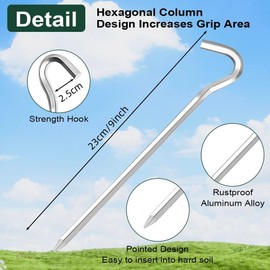Flintronic Tent Pegs, 24 Pieces Heavy-Duty Tent Pegs, 23 cm Metal Tent Hooks, Aluminium Pegs, Ideal for Garden, Camping, Fishing and Camping (Silver) 23 cm