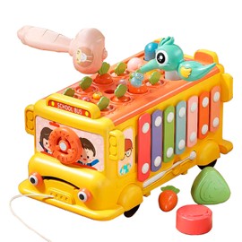 Motorik Montessori Spielzeug 1 2 3 Jahre Kinder,Lernspielzeug Motorikspielzeug School Bus Baby Spielzeug ab 18 Monate Mädchen Junge Geschenk,Xylophon Hammerspiel Angelspiel Spielzeug
