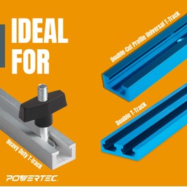 POWERTEC 71121 T Track Knob Kit w/ Threaded Knobs and 5/16”-18 T Slot Bolts, 16-Piece Set, T Track Accessories for Woodworking Jigs and Fixtures