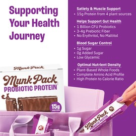 Munk Pack 15g Probiotic Protein Bars 1g Sugar 5g Net Carbs Plant Based Gut Health Snack Low Calorie and High Protein Snacks Brownie Nut Fudge 12 Count