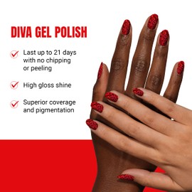 DAISY DND DND Gel Diva Polish Set, Mirrorball Collection, UV/LED Gel Polish and Air Dry Nail Lacquer, Matching Chip-Free Polish Duo, Red033 Firecracker, 0.5 Fl Oz Each