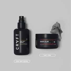 CRVFT Hair Clay 2.8oz + Sea Salt Spray 6oz Men's Bundle - Medium + Light Hold - Matte + Natural Finish - Volume + Texture + Prestyler - Stylist Approved - Scented
