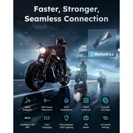ASMAX S1 Motorcycle Bluetooth Headset, Voice Control Motorcycle Communication Systems, 8 Riders Helmet Intercom with FM Radio, Noise Cancellation Helmet Speakers with Universal Pairing