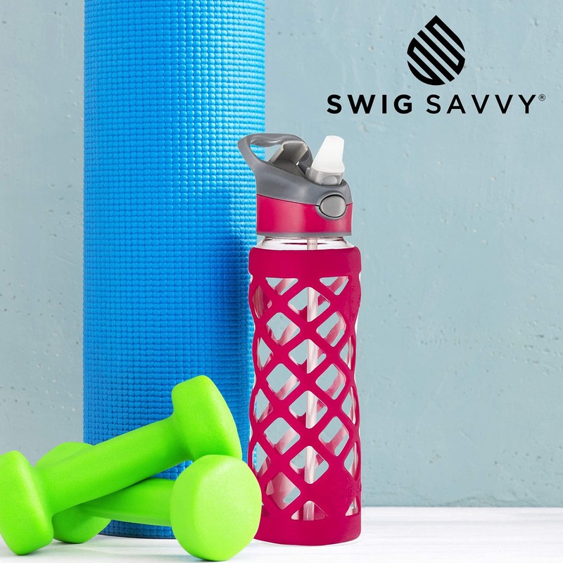 Swig Savvy Sports Leakproof Wide Mouth Glass Water Bottle with