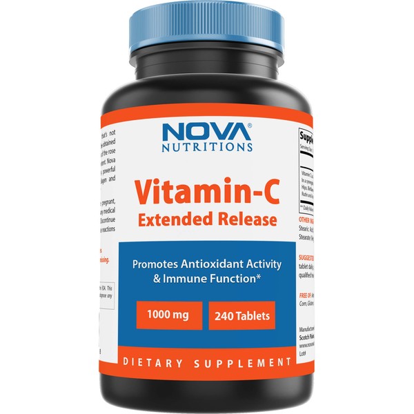 Nova Nutritions Vitamin C 1000 mg 240 Tablets (Extended Release) Made with Rose Hips, Rutin, Acerola Powder, Bioflavonoids