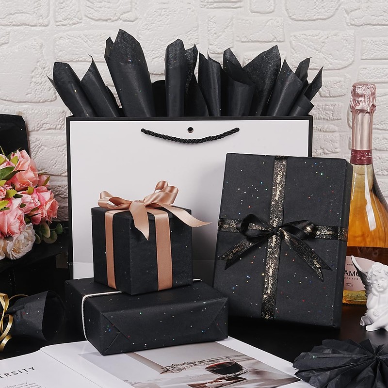 Black Glitter Tissue Paper for Gift Bags, 60 Sheets 14